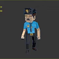 Pixel Art Style Police Officer Game Character with Blue Uniform Black Hat and Brown Shoes