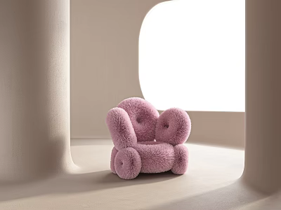 Pink Plush Cozy Single Sofa Unique Design In Modern Minimalist Interior Soft Lighting 3d model