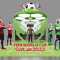FIFA World Cup Qatar 2022 Soccer Ball Flags With Football Players And Stadium