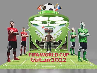 FIFA World Cup Qatar 2022 Soccer Ball Flags With Football Players And Stadium 3d model