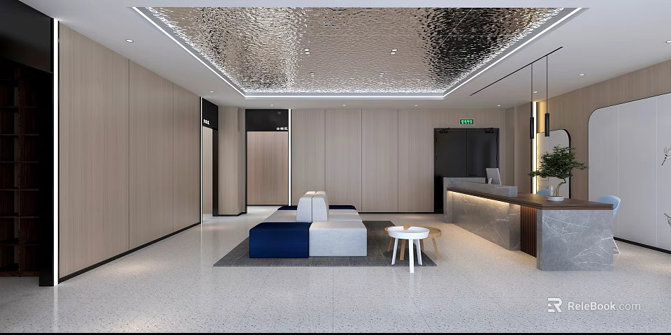 SPA Sauna Modern Interior Design With Reception Area Sofa And Front Desk 3d model