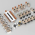 Multiple Office Desks with Chairs and Computers Arranged in Workspace Layout 3d model