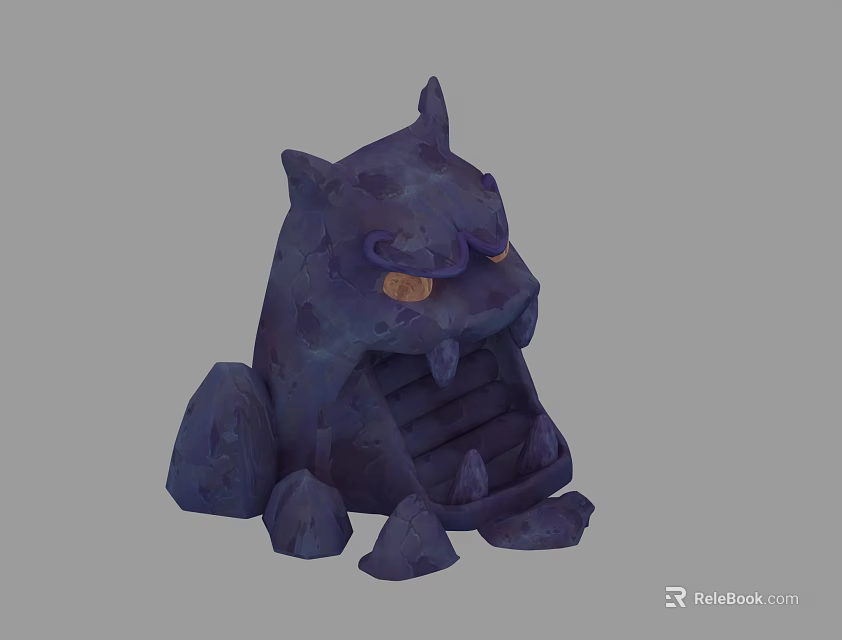 Detailed 3D Model Of Purple Stone Like Creature With Spikes And Yellow Eyes 3d model 