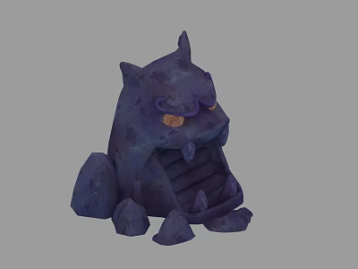 Detailed 3D Model Of Purple Stone Like Creature With Spikes And Yellow Eyes 3d model