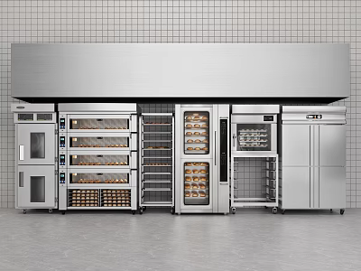 Commercial Stainless Steel Kitchen Appliances With Ovens Refrigerators And Multi Layer Design 3d model