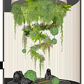 Indoor Landscape With Hanging Green Plants Trailing Vines Spherical Greenery Stones And Moss Balls