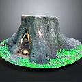 Wooden Stone Tree Stump Decorative Piece With Hollow Opening And Surrounding Green Grass