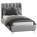Gray and Beige Double Bed with Upholstered Headboard Soft Pillows and Cozy Blankets