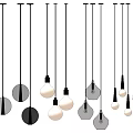 Modern Pendant Lights Featuring Circular Bulb Shaped Black White Gray Designs 3d model