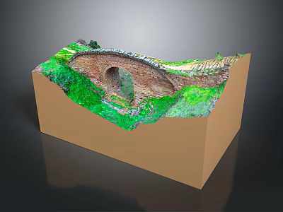 3D Terrain Model With Stone Arch Bridge And Lush Green Vegetation 3d model
