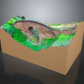 3D Terrain Model With Stone Arch Bridge And Lush Green Vegetation