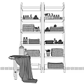 Organized Laundry Daily Use Essentials Shelf With Stacked Towels Assorted Bottles And Potted Plants
