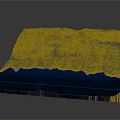 3D Topographic Terrain Model With Green Mountain Ranges And Blue Water Edge