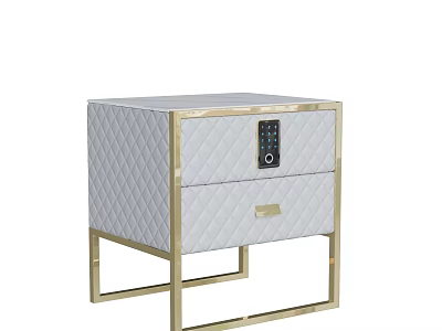 Elegant Modern Bedside Table With Gold Metal Frame And White Quilted Drawers 3d model