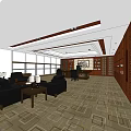 Spacious Office Interior Design With Sofa Coffee Table Desk Bookshelves And Large Windows 3d model