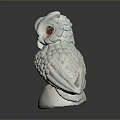 White Owl Decorative Sculpture With Red Eyes Standing On Base