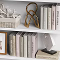 Modern Ornamental Decor Collection with Metal Marble Coral Picture Frames Books Geometric Shapes on Shelf
