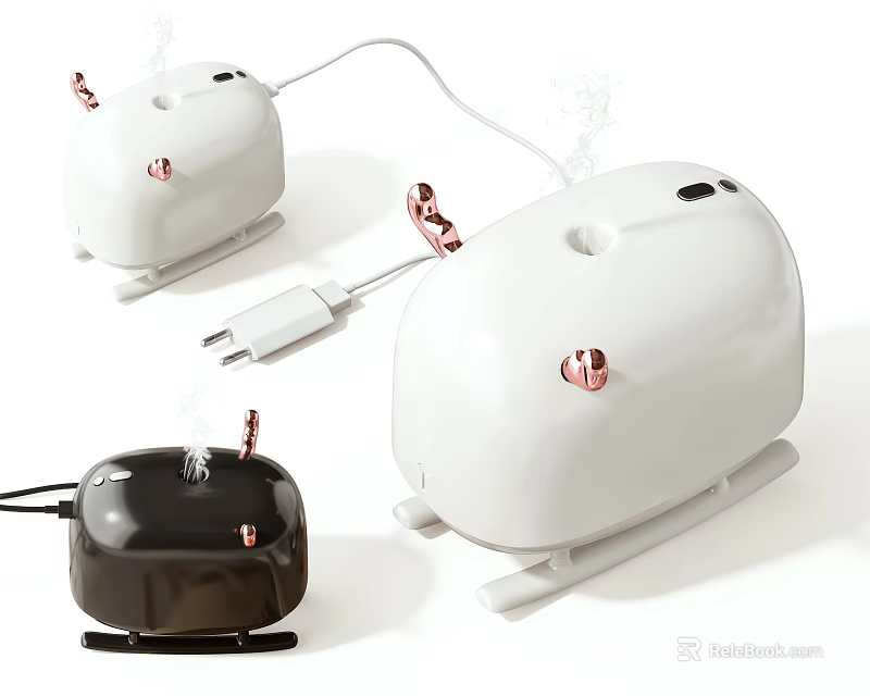 Smart Humidifiers With White Black Copper Accent USB Powered Steam Function Compact Design 3d model