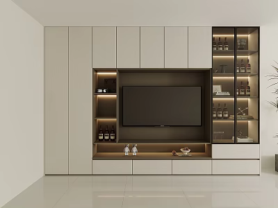Modern TV Wall Unit With LED Lighting Glass Doors And Storage Cabinets 3d model