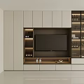 Modern TV Wall Unit With LED Lighting Glass Doors And Storage Cabinets