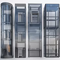 Modern Elevators Featuring Glass Panels And Metal Frame Structures In Various Styles 3d model