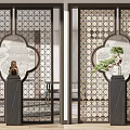 Traditional Chinese Wooden Room Divider With Intricate Cut Patterns And Circular Motifs