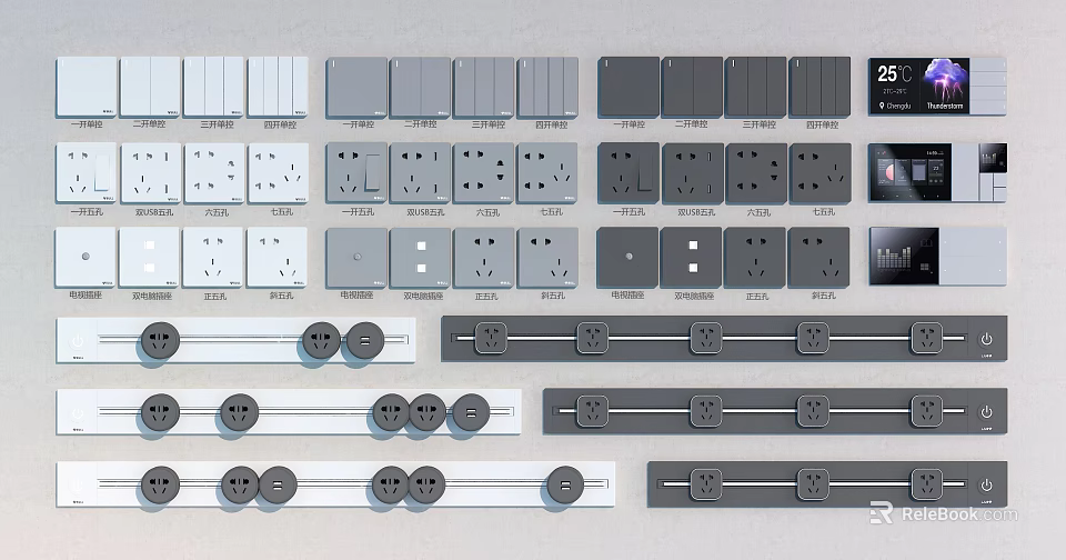 Modern Electrical Switch Panels With Various Designs And Color Options For Home Use 3d model