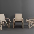 Three Modern Wooden Leisure Chairs With Light Wood Frame And Cross Leg Design