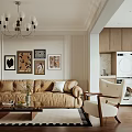 Warm Beige Modern Open Plan Living And Dining Room Interior With Cozy Leather Sofa Decor