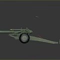 Green Military Artillery Gun With Wheeled Carriage And Long Cannon Barrel