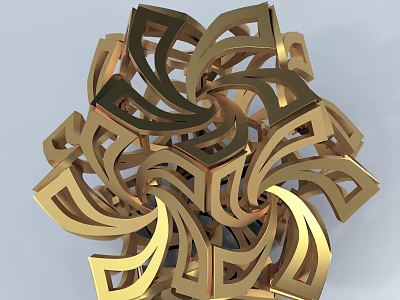 Golden Geometric Decorative Ornament Sculpture Set with Intricate Spiral 3D Design 3d model