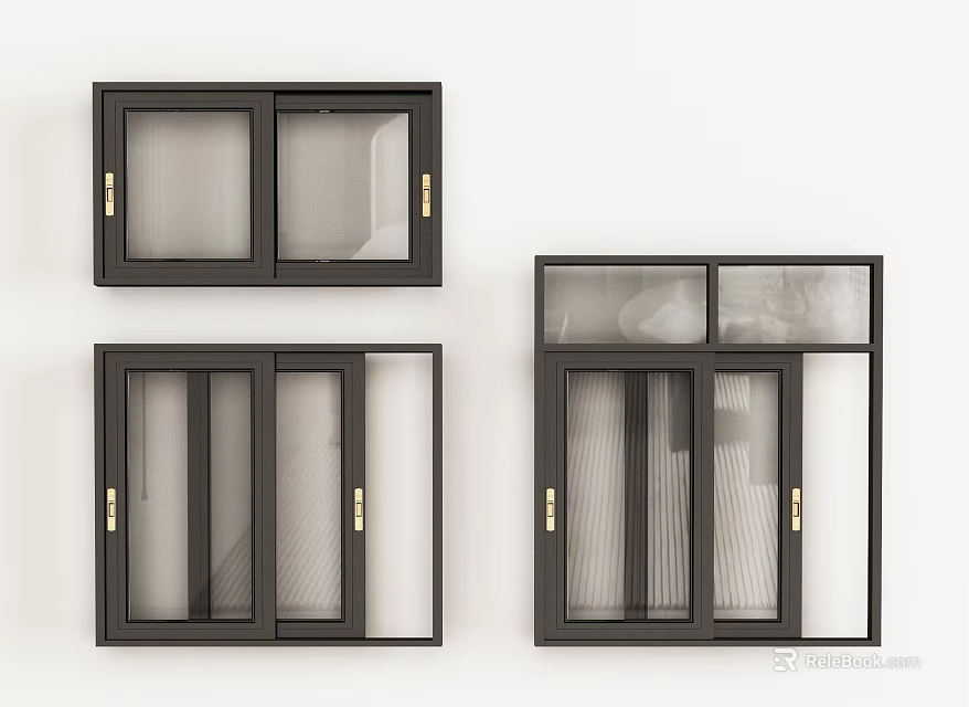 Modern Black Frame Window Designs With Different Panel Styles And Glass Panels 3d model