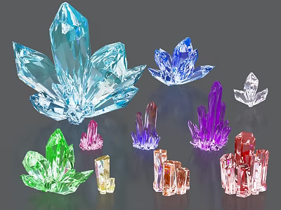 Various Colored Natural Crystal Clusters With Different Shapes For Decorative 3d model