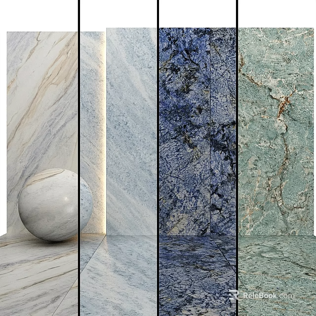 Diverse Marble Components Display With Varied Textures Colors And Decorative Sphere 3d model
