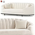 Modern Beige Sofa With Ribbed Back Cushions Black Legs And Fabric Swatches