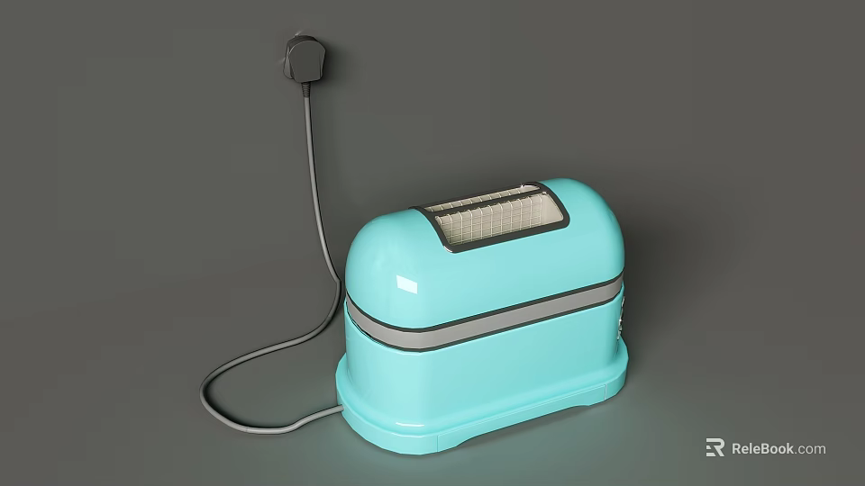 Light Blue Modern Kitchen Toaster Appliance With Compact Design And Power Cord 3d model 