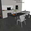 Modern Dining Table Set With Black And White Chairs Gray Tabletop And Kitchen Interior Decoration 3d model