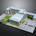 Campus Landscape With Modern Buildings Green Lawns Winding Roads And Parking Areas