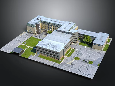 Campus Landscape With Modern Buildings Green Lawns Winding Roads And Parking Areas 3d model