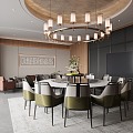 New Chinese Restaurant Box Dining Table and Chair Combination Room Chandelier 3d model