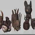 Traditional Handcrafted Wooden Masks With Various Shapes And Ethnic Cultural Patterns