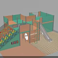 Multi Level Playground Equipment with Orange Green Platforms and Slide 3d model