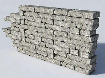 Natural Gray Stone Scenic Wall With Rough Textured Blocks For Landscape Design 3d model