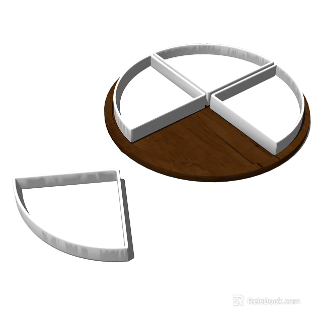 Tableware Set with Circular Wooden Base and White Sectioned Dividers for Food Serving 3d model