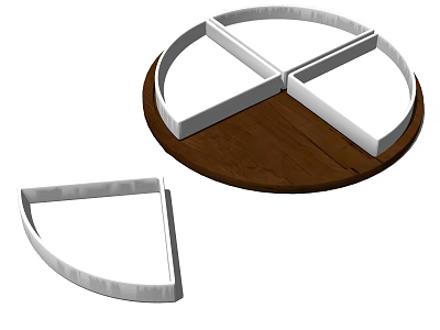 Tableware Set with Circular Wooden Base and White Sectioned Dividers for Food Serving 3d model