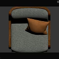 Light Blue Chair With Wooden Legs Armrests And Orange Pillow On Cushioned Seat
