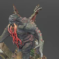 Game Movie Monster Character With Gray Skin Red Tentacles Red Spots Standing On Tree Stump