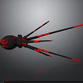 Black and Red Spider with Shiny Legs and Decorative Design 3D Render on Gray Background