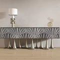 Modern Console Table With Black White Leaf Pattern Metal Cone Legs And Glass Decor Balls 3d model