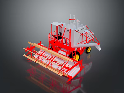 Red And White Industrial Combine Harvester With Operator Cabin Yellow Wheels Reaping Mechanism 3d model
